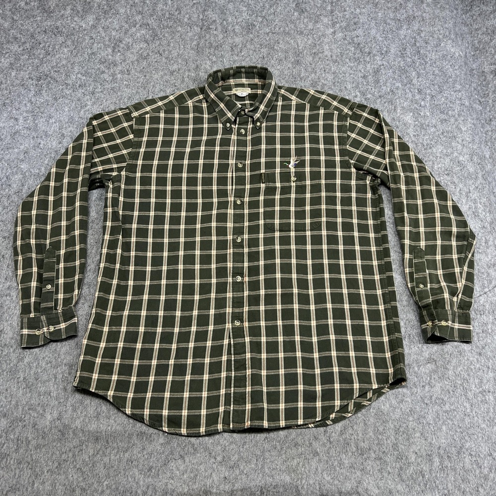 Beretta Shirt Mens XL Green Plaid Flannel Embroidered Duck Hunting‎ Outdoor